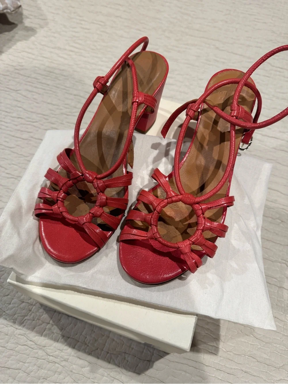 Sezane Gloria Heel Sandals in Raspberry Framboise Lisse Leather 39/8 - Picture 3 of 7